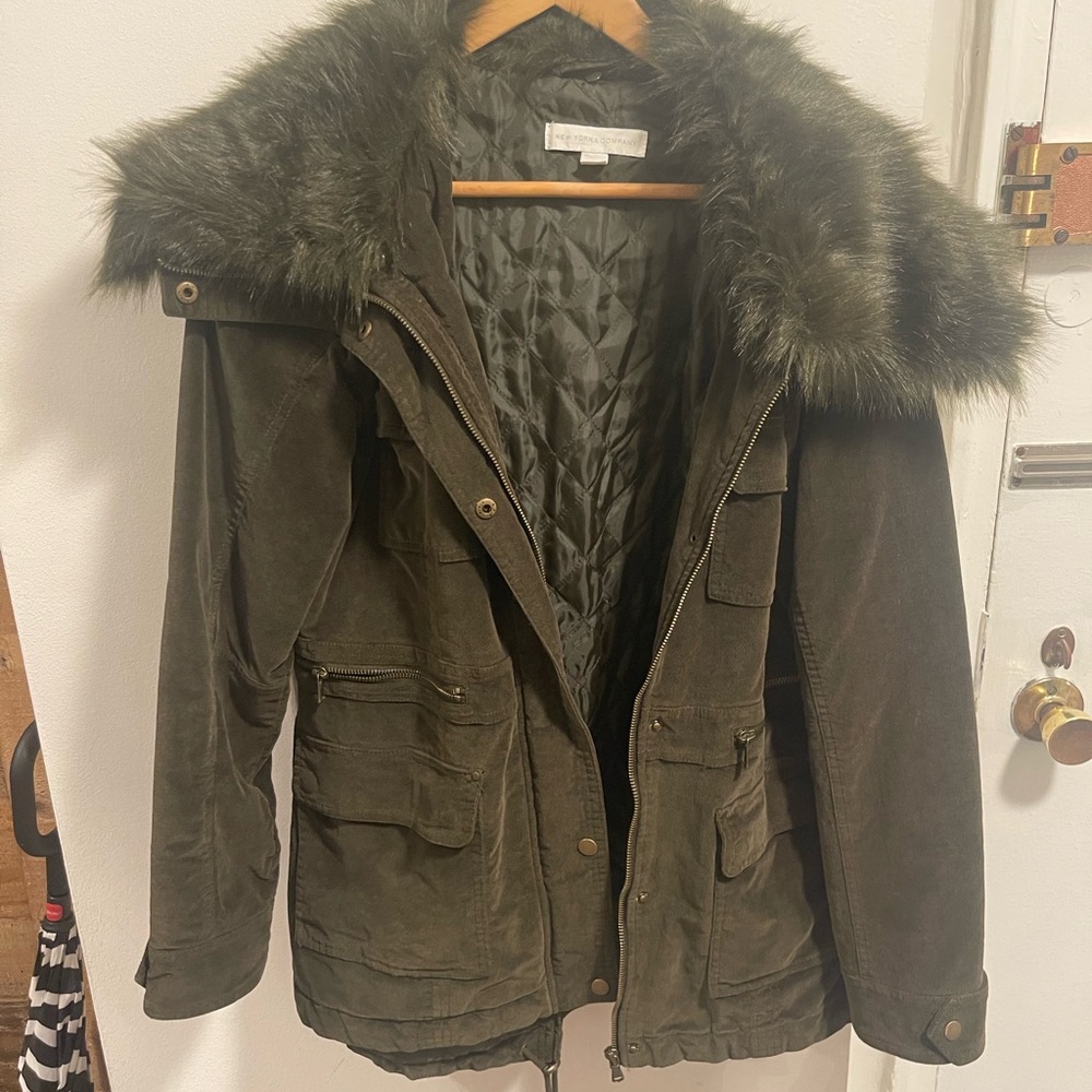 Olive Green Fur-Trimmed Women's Jacket